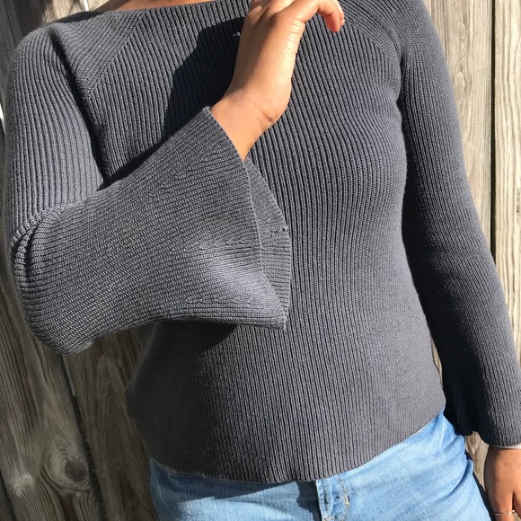 LOFT Dark grey bell sleeved knit sweater - Picture 3 of 8
